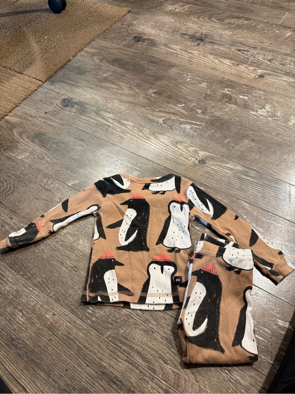 Tea Collection Brown Penguin Print Long Sleeve Pajama Set